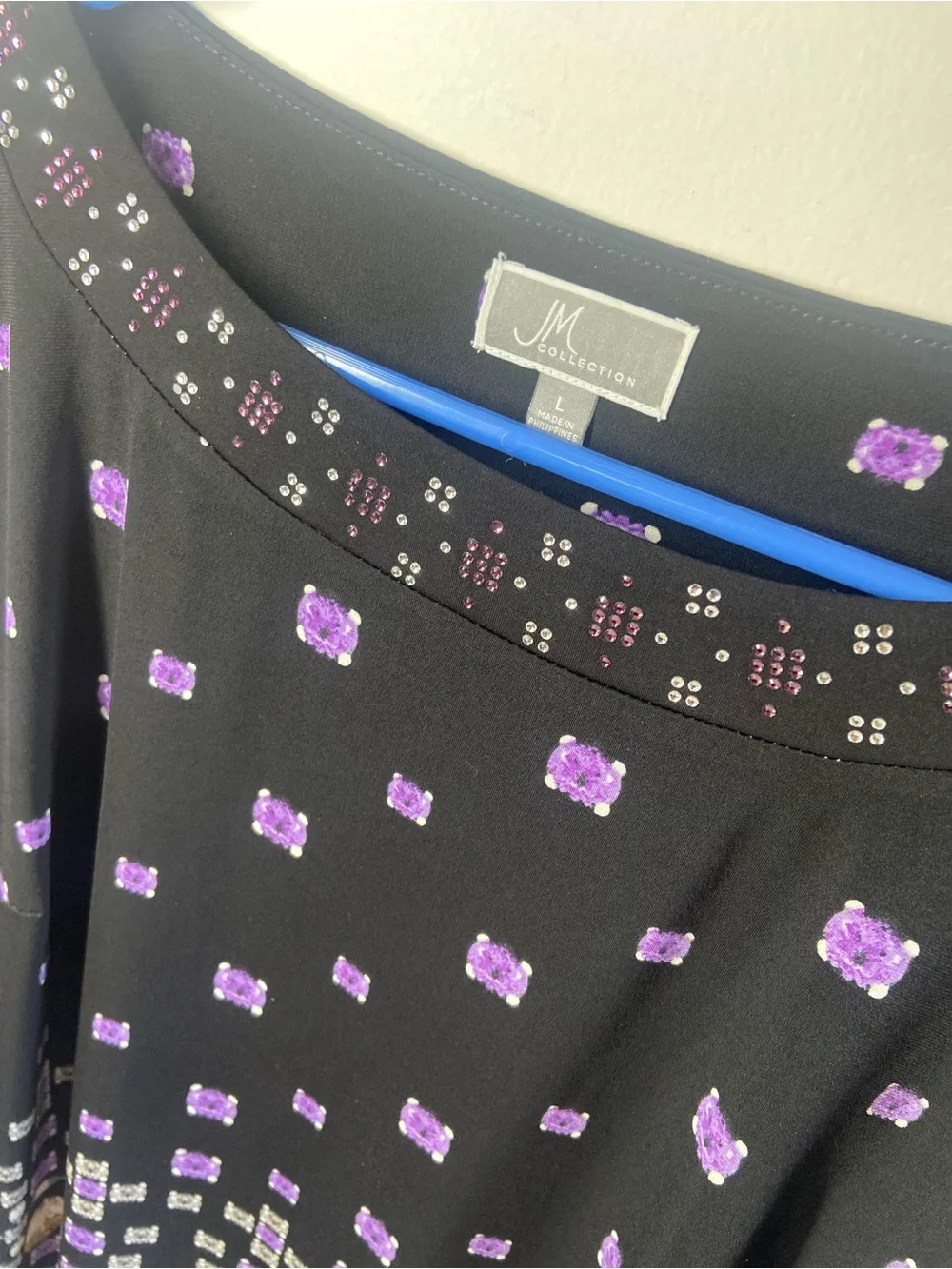 JM Collection Black Tunic with Purple & Gold Jewel Print - Picture 3 of 7